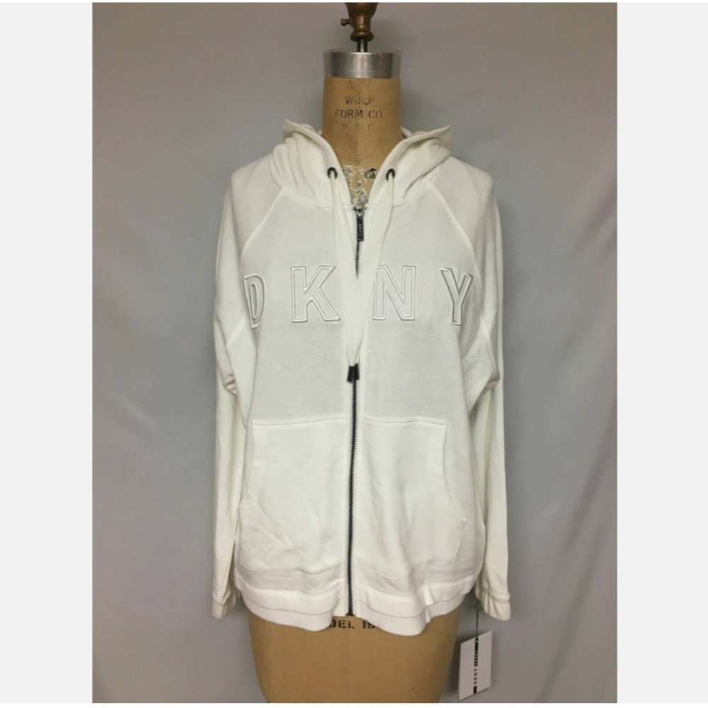 DKNY Sport Boxy zip front Logo Hoodie DP8J8233 White  NWT $69